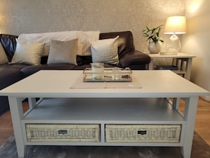 TV connectée, cheminée, livres, médiathèque