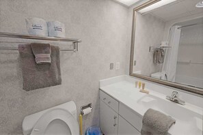 Ensemble douche/baignoire, sèche-cheveux, serviettes fournies