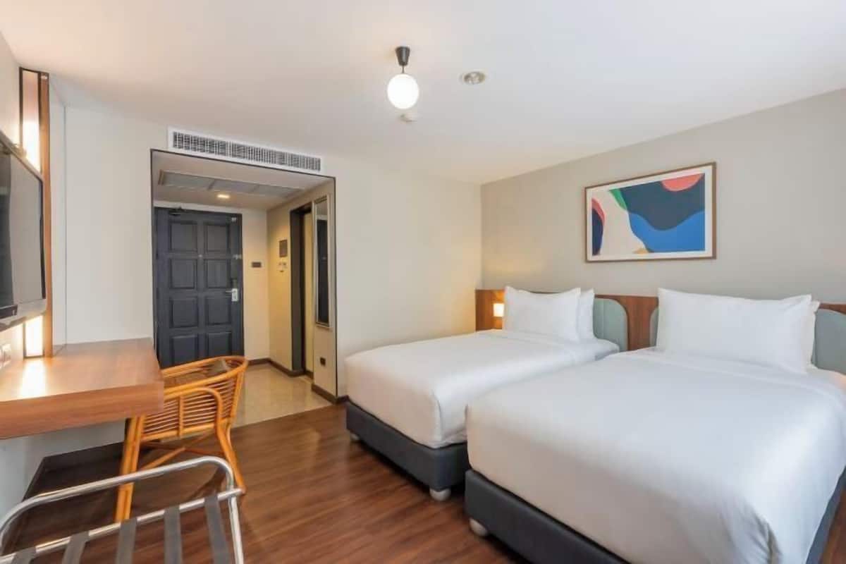 In-room safe, desk, laptop workspace, blackout curtains