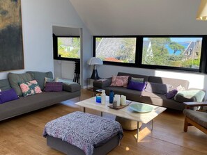 TV, fireplace, ping pong, books