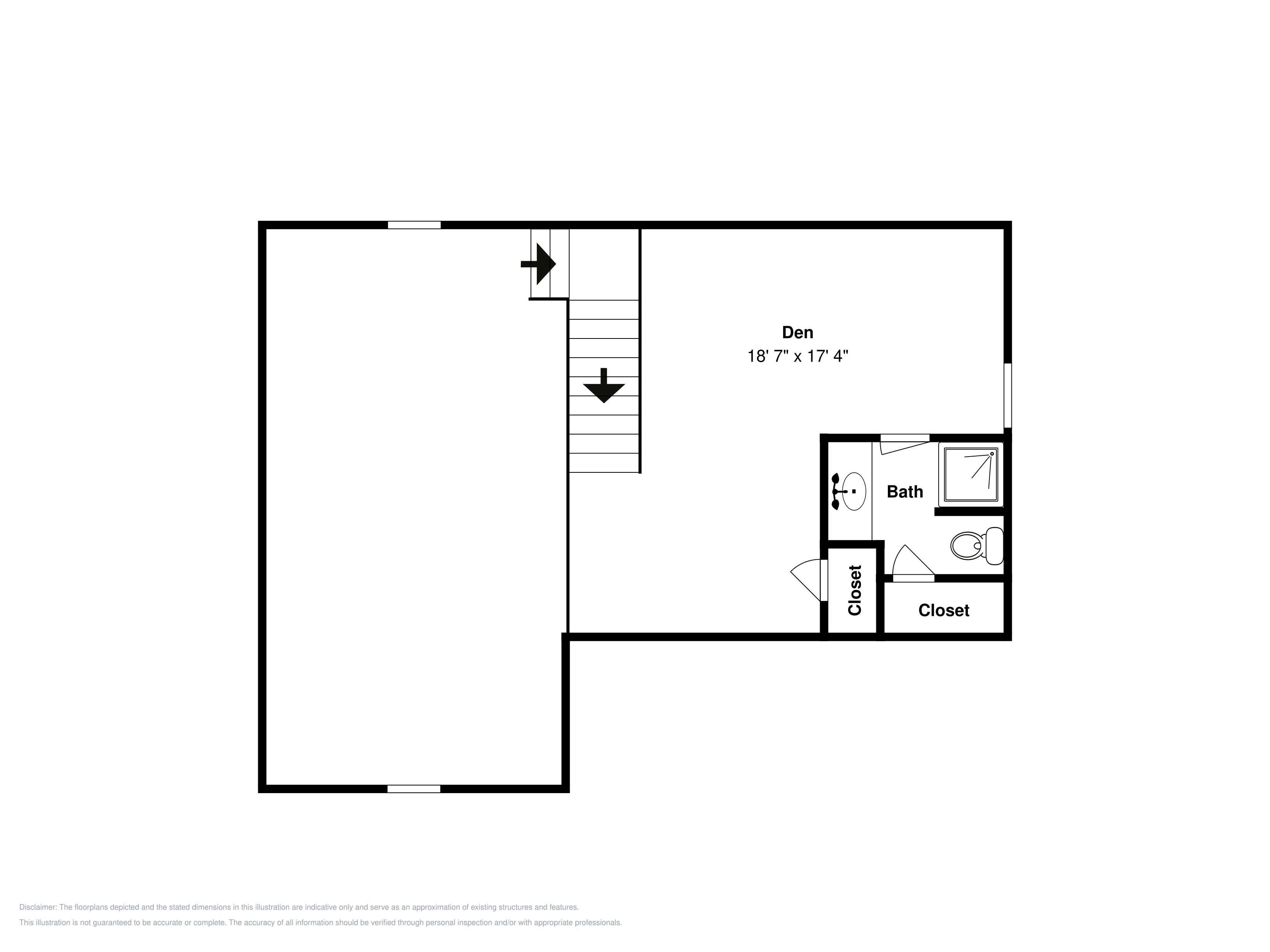 A floor plan with a den measuring 18'7' x 17'4', a bathroom, and two closets.
