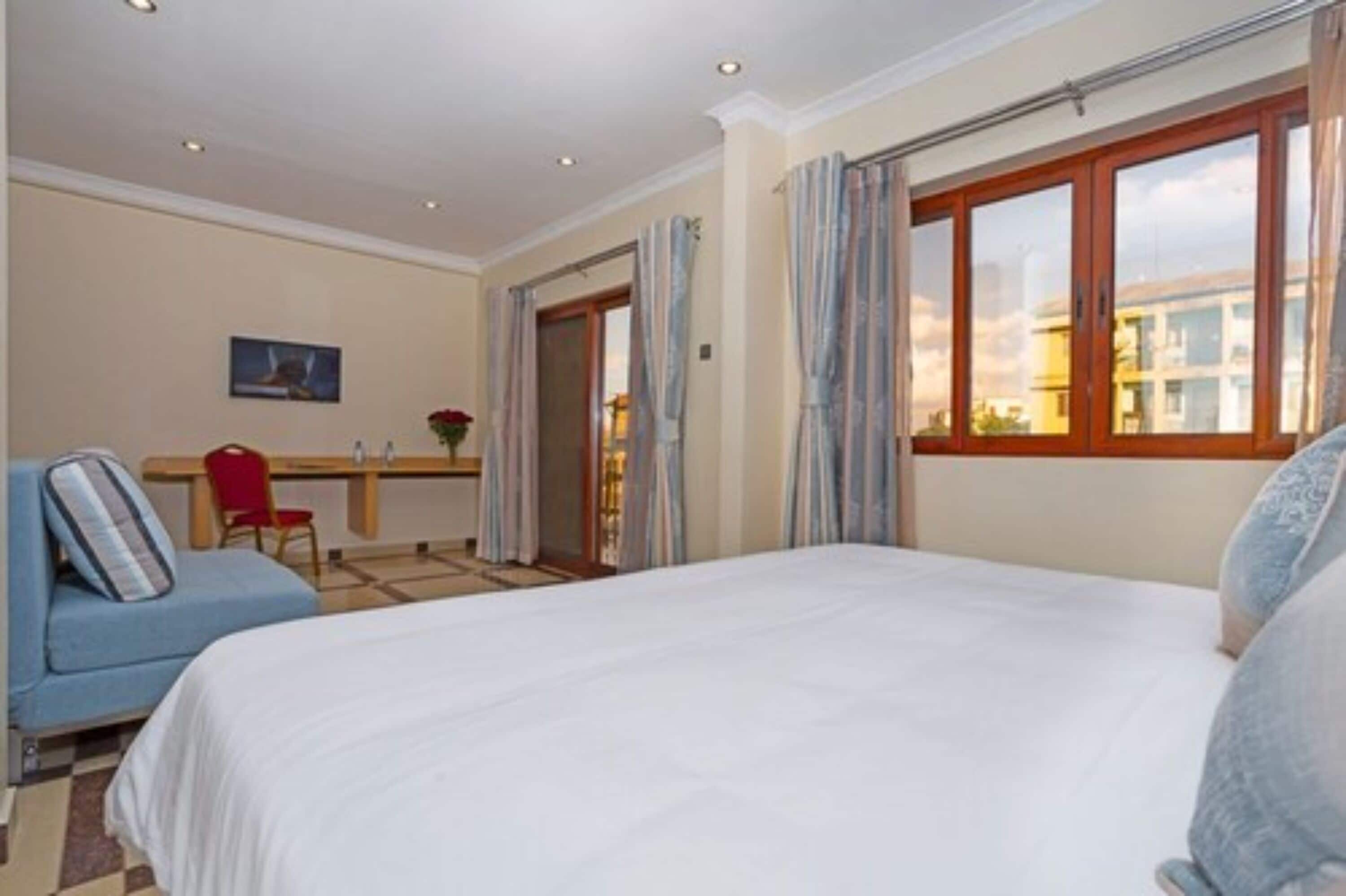 Hypo-allergenic bedding, down comforters, pillowtop beds, desk