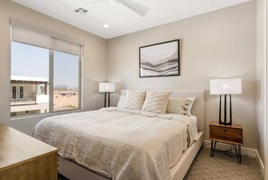 4 bedrooms, desk, iron/ironing board, travel cot
