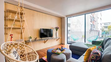 Two-Bedroom Apartment with Balcony | Living area | LED TV