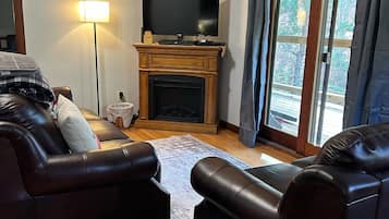 TV, fireplace, DVD player, video library