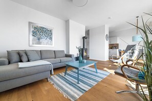 TV, lareira, aparelho de som