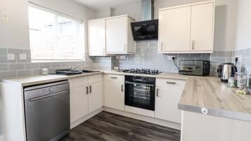 Fridge, dishwasher, electric kettle, toaster