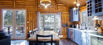 Log cabin located on a private island.