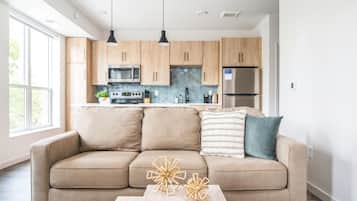 Traditional Apartment, 1 Bedroom (Self Check-in with Virtual Front Desk) | Living area | 49-inch Smart TV with digital channels, TV, streaming services