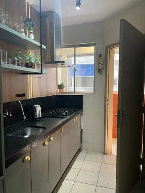 Fridge, microwave, stovetop, toaster