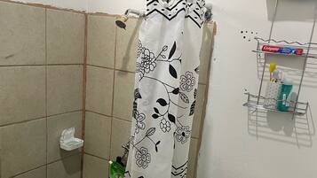 Shower, towels, soap, shampoo