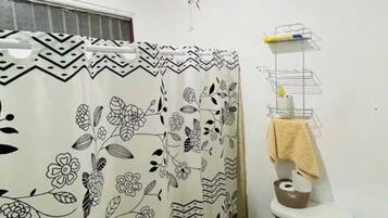 Shower, towels, soap, shampoo
