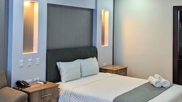 Premium bedding, blackout curtains, soundproofing, free WiFi