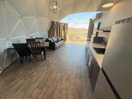 King Luxury Dome 2 | Living area | 65-inch LED TV with digital channels, TV, fireplace