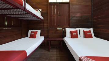 Desk, free WiFi, bed sheets