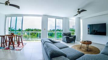 Superior Apartment, 2 Bedrooms, Sea View | Living area | 42-inch Smart TV with cable channels