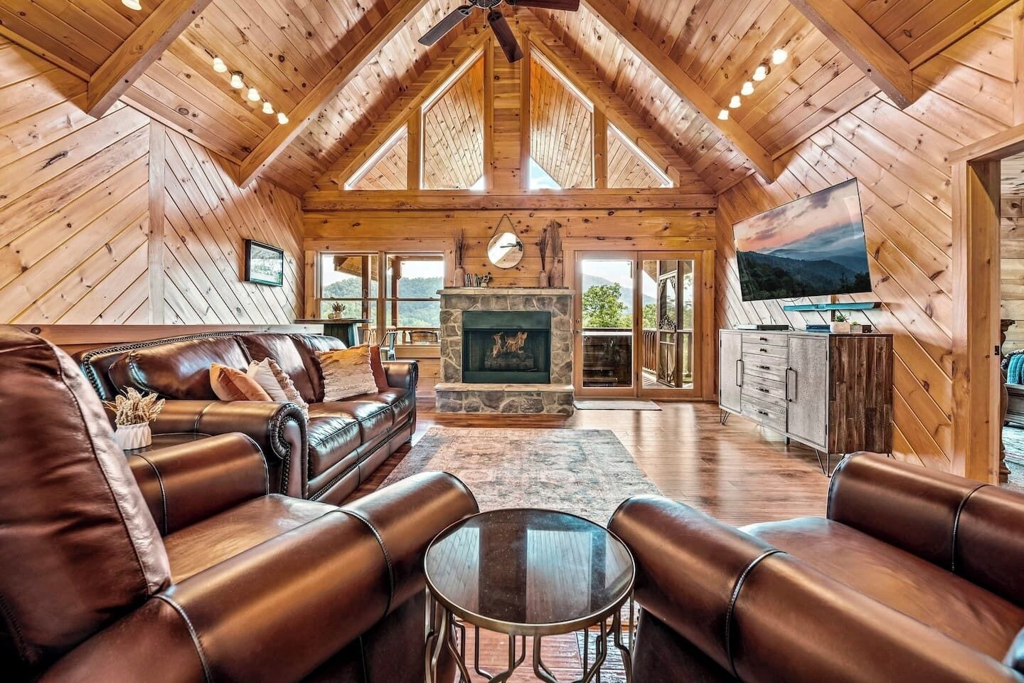 Smart TV, fireplace, video games, DVD player