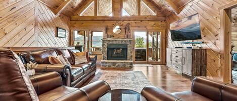 Smart TV, fireplace, video games, DVD player