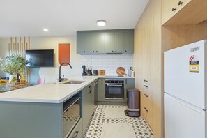 Apartment | Private kitchen | Fridge, microwave, oven, stovetop