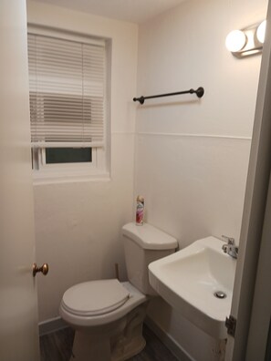 Shower, towels, soap, toilet paper