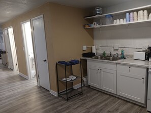 Fridge, microwave, stovetop, toaster