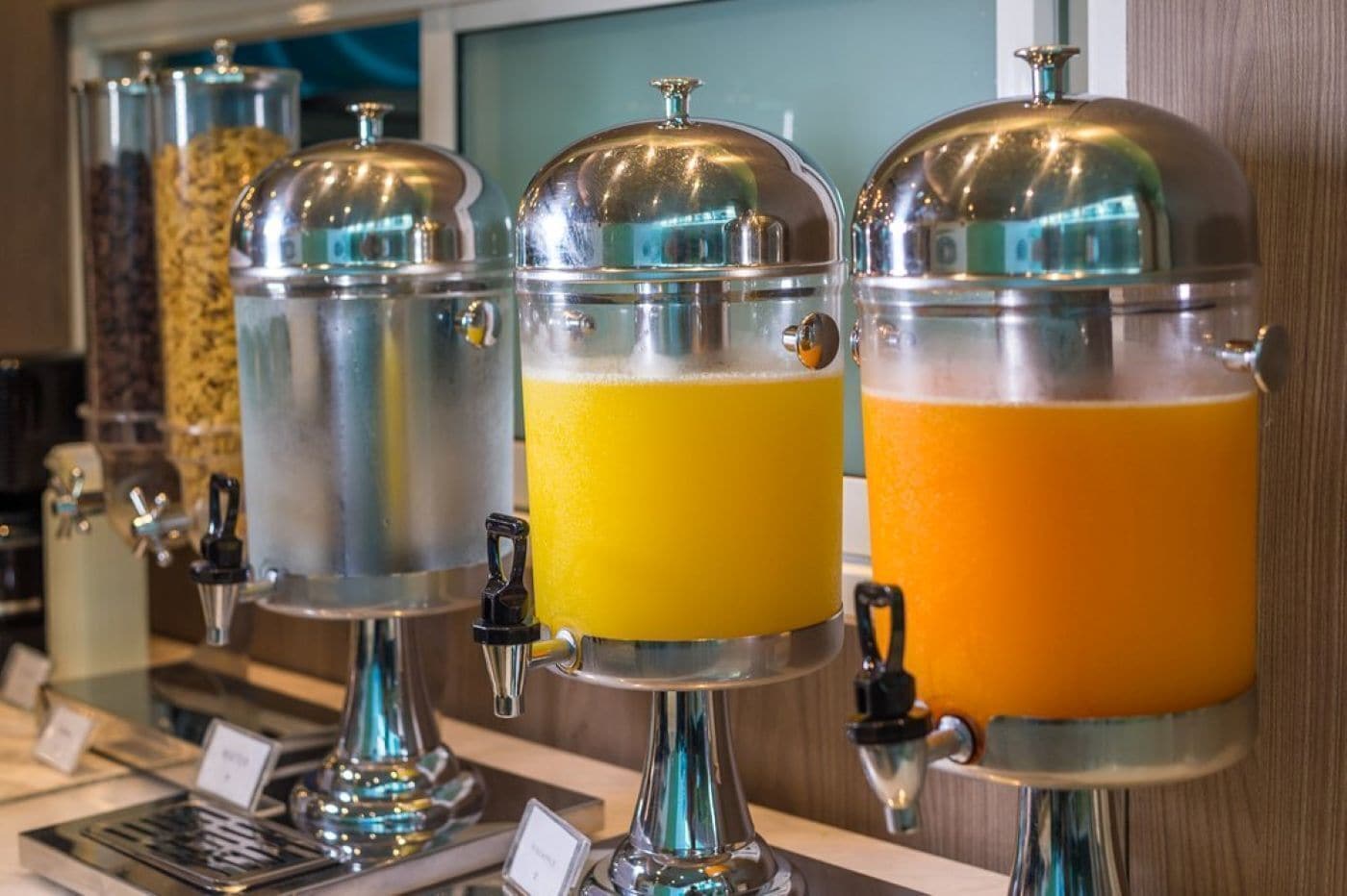 A beverage dispenser station with multiple options.