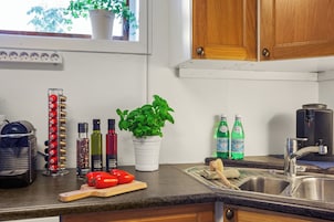 Habitación estándar | Cocina privada | Máquina de café espresso, cafetera o tetera y frigorífico grande