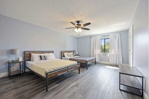 3 bedrooms, desk, iron/ironing board, travel cot