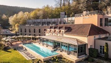 Indoor pool, outdoor pool, pool loungers