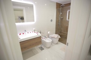 Dusche, Haartrockner, Bidet, Handtücher