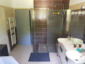Combined shower/tub, hair dryer