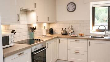 Fridge, dishwasher, cookware/dishes/utensils