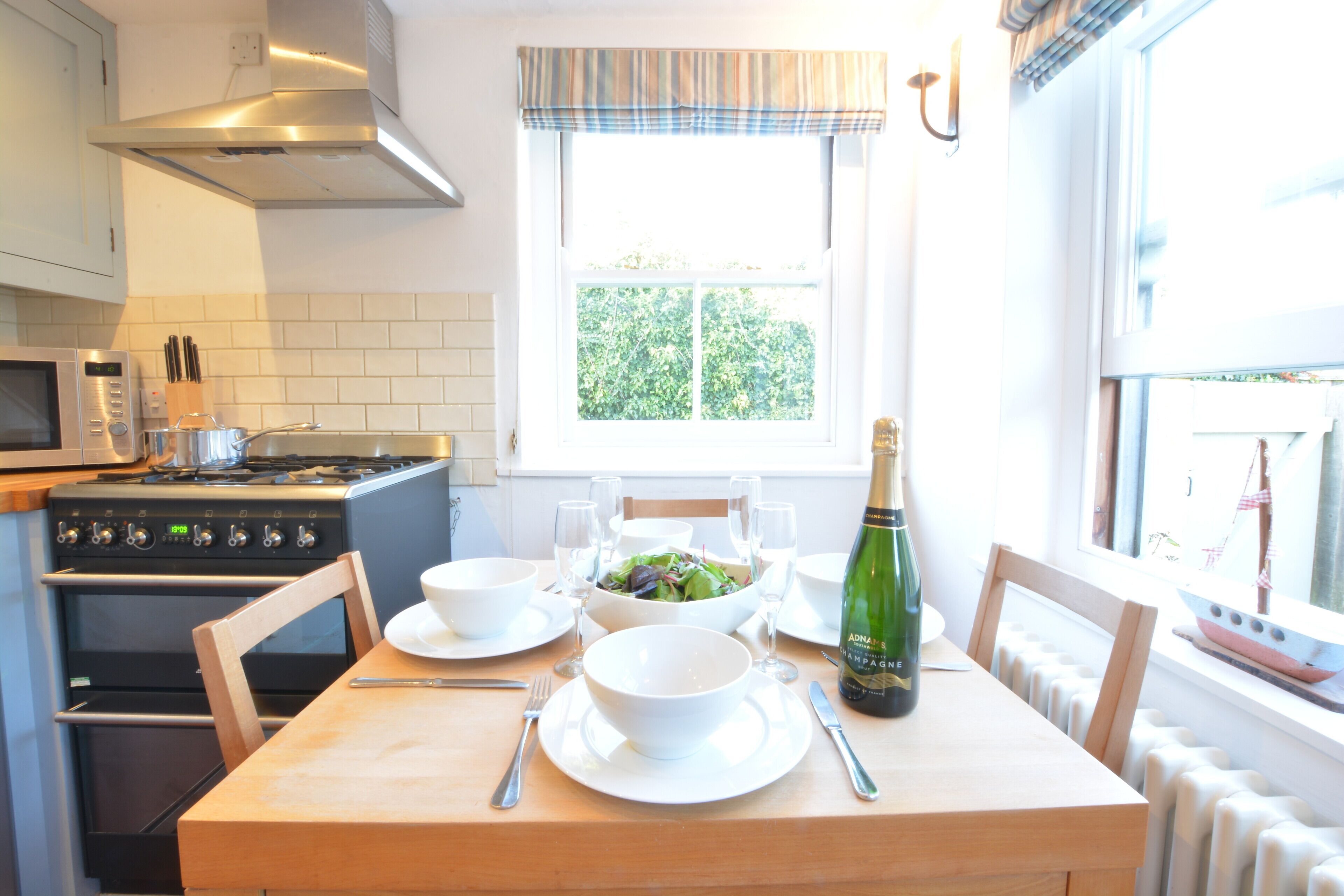 Fridge, dishwasher, cookware/dishes/utensils