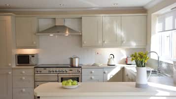 Fridge, dishwasher, cookware/dishes/utensils