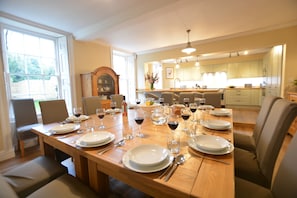 Fridge, dishwasher, cookware/dishes/utensils