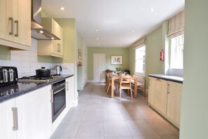 Fridge, dishwasher, cookware/dishes/utensils