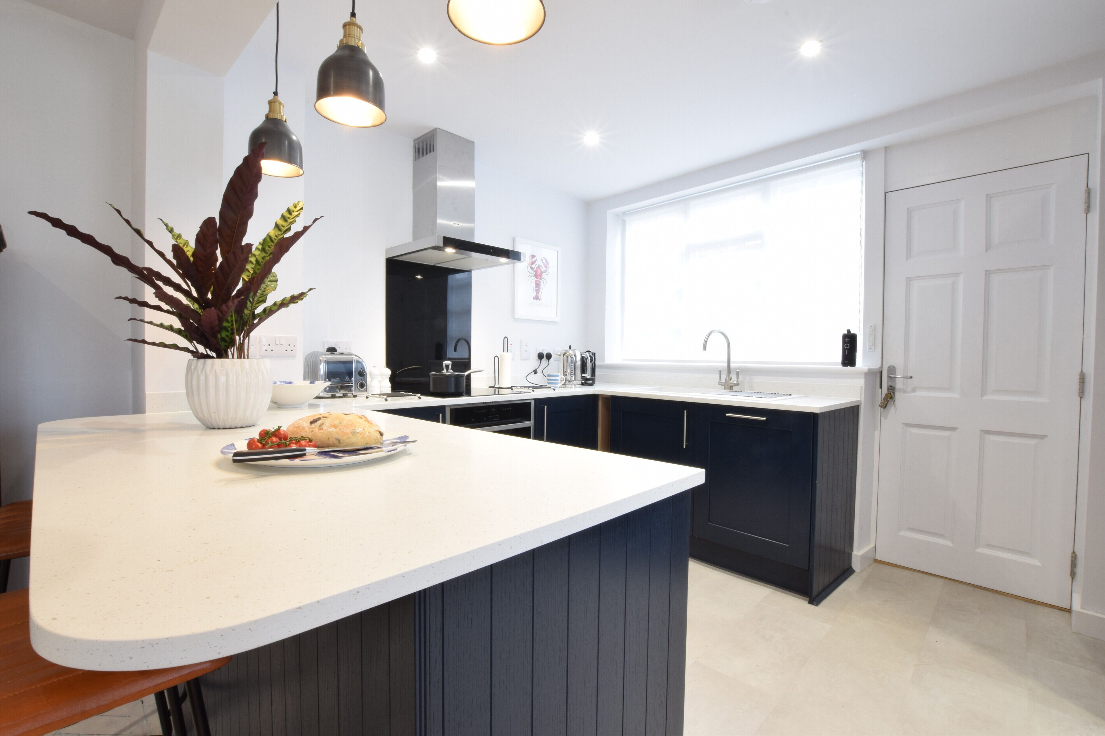 Fridge, dishwasher, cookware/dishes/utensils