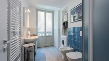 Regadera, secadora de cabello, bidet, toallas