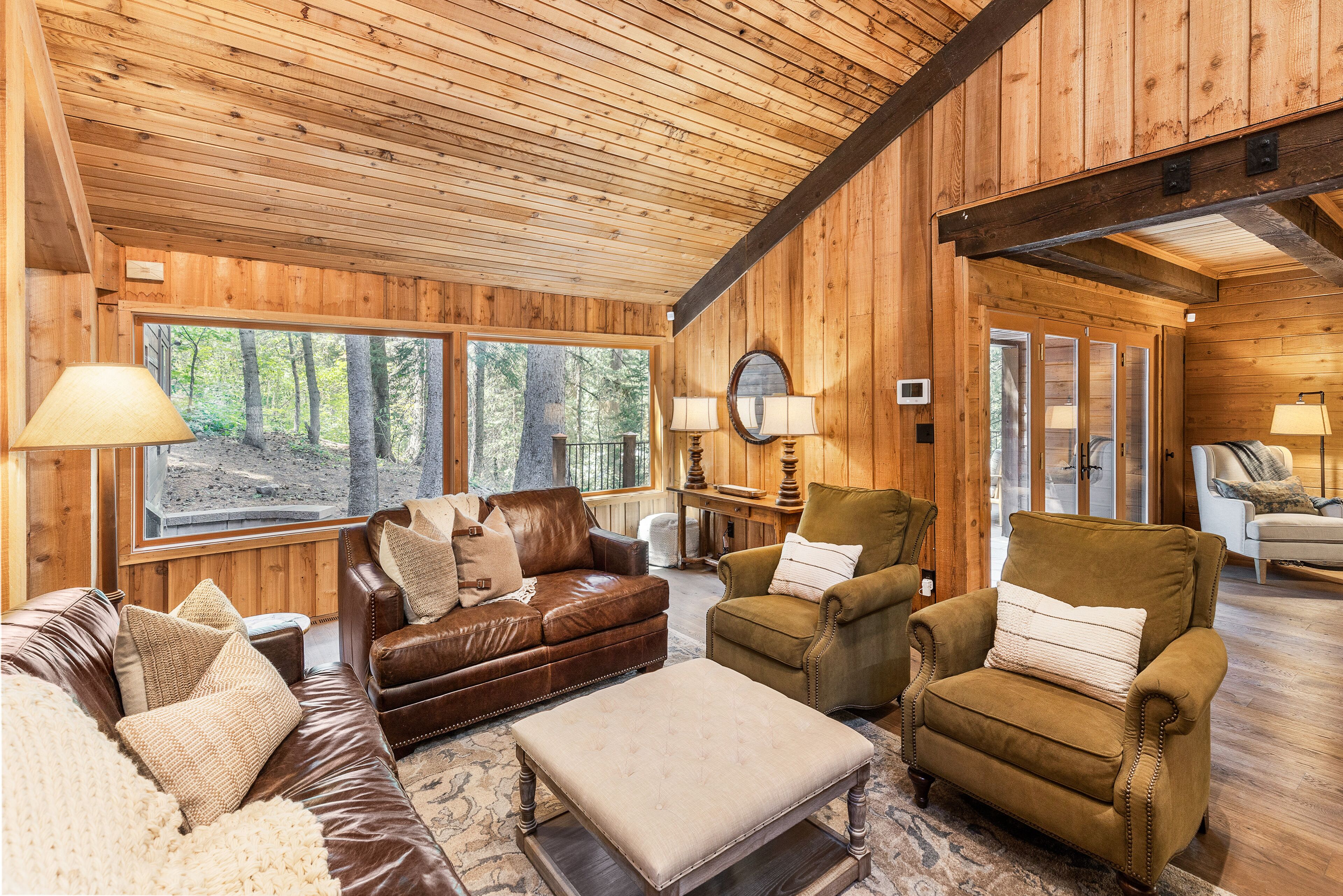 TV, fireplace, books