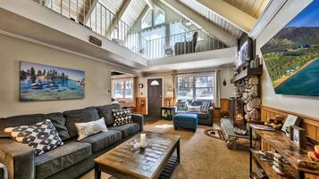 Smart TV, fireplace, DVD player, foosball