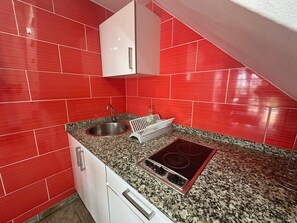Frigorífico, microondas, placa de cocina y hervidor eléctrico