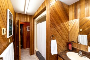 Suihkun ja ammeen yhdistelmä, hiustenkuivaaja, pyyhkeet, saippua