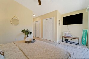 2 bedrooms, memory foam beds, desk, iron/ironing board