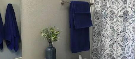 Ensemble douche/baignoire, sèche-cheveux, serviettes fournies, savon