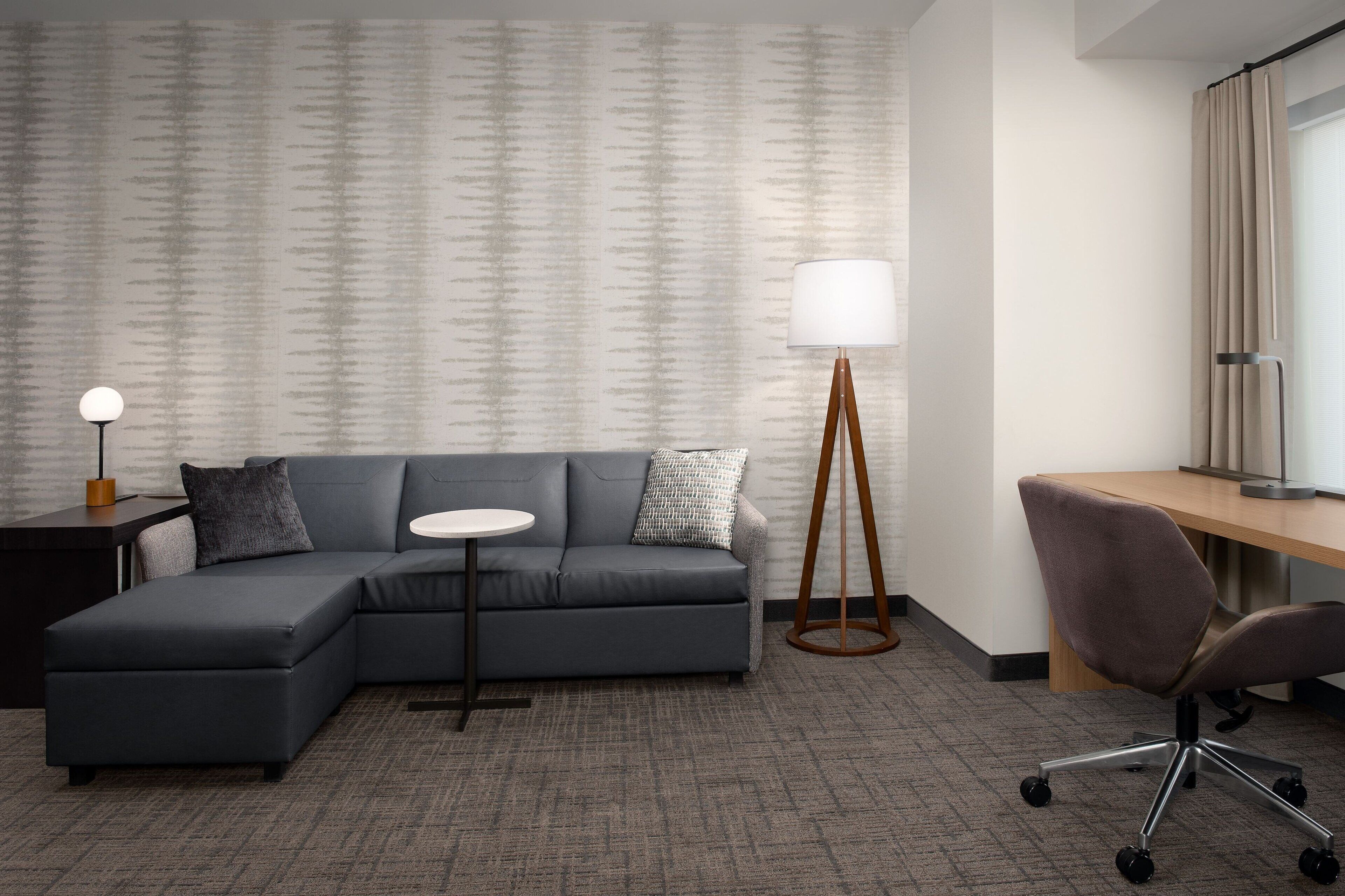 individually furnished, desk, laptop workspace, blackout curtains