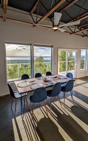 Dining. Beautiful Modern Loft | Denali Views, Pool Table, Roof Deck, Firepit