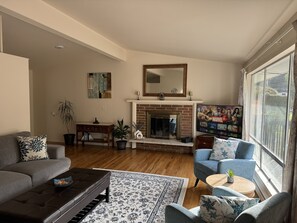 Smart TV, fireplace, video games, books