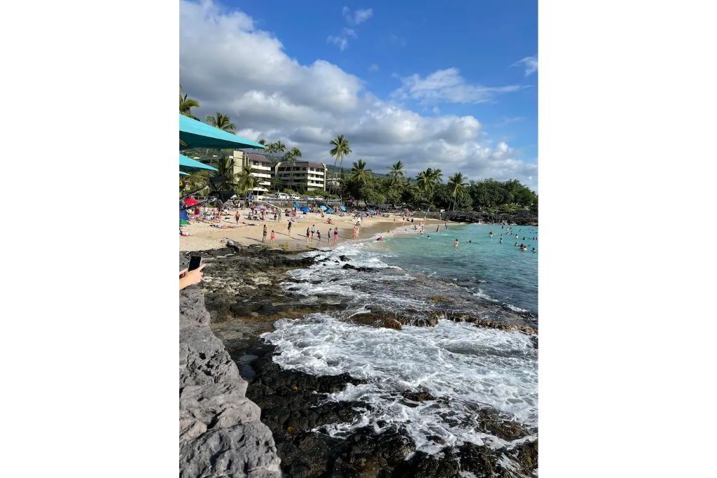 On the beach, sun loungers, beach towels