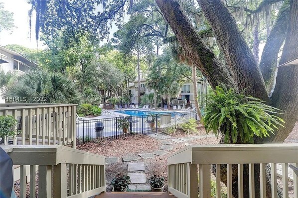 Property grounds - Front row across from beach with pool - prime Forest Beach drive location! (Hilton Head Island)