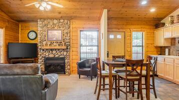 Smart TV, fireplace, DVD player